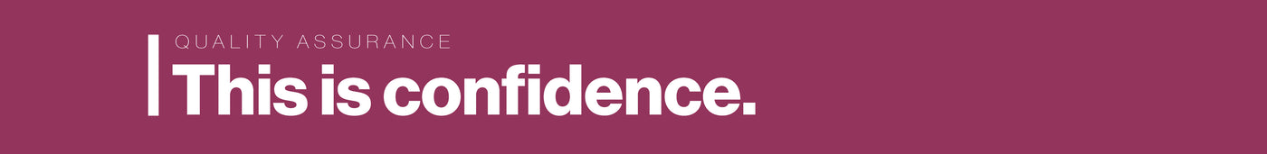 text graphic header banner with a purple background that reads "quality assurance - this is confidence"